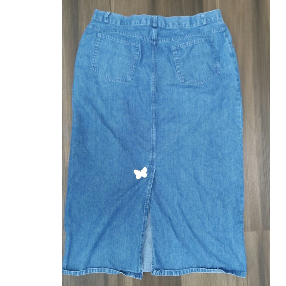 Vtg Orvis maxi denim skirt size 18 W Y2K  90s slit in back w/ butterfly detail